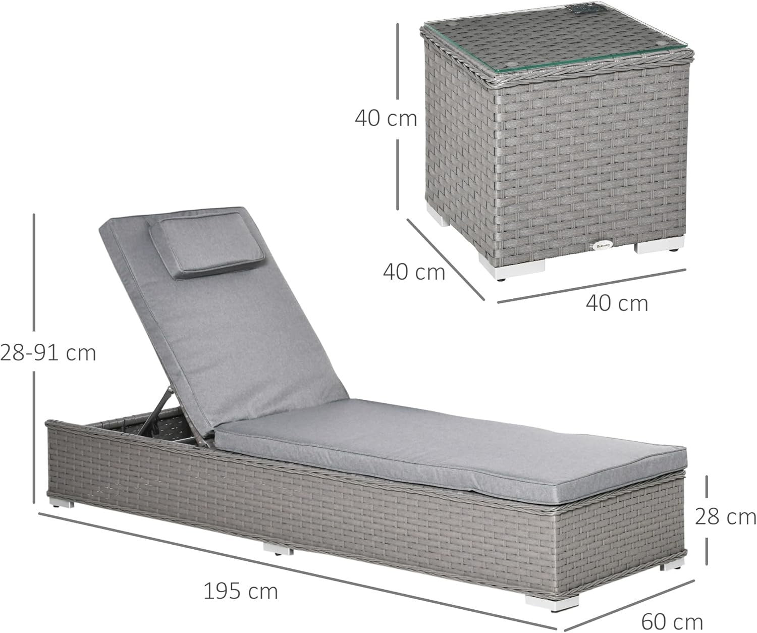 3-Piece Adjustable Rattan Sun Lounger Set with Table & Cushions, Weatherproof