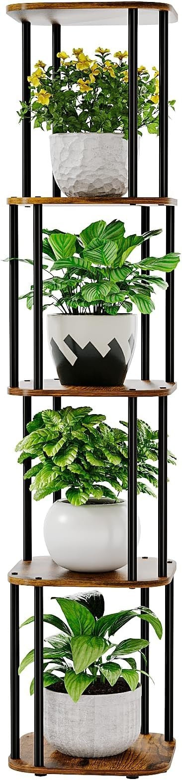 5 Tier Metal Wood Plant Stand Indoor Outdoor Tall Flower Shelf 29x30x138cm