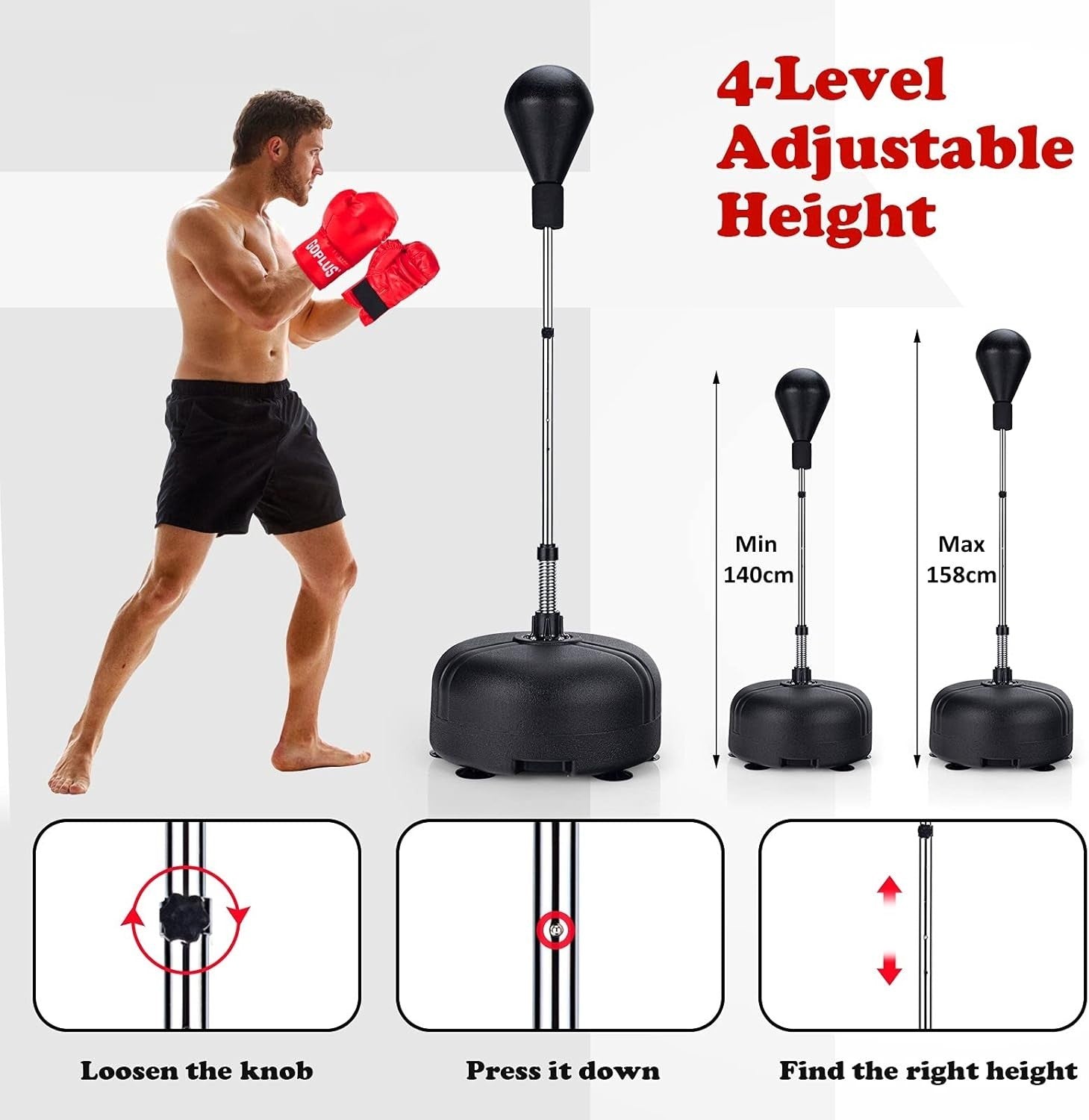 Freestanding Boxing Reflex Bag Adjustable Height Punch Ball Set