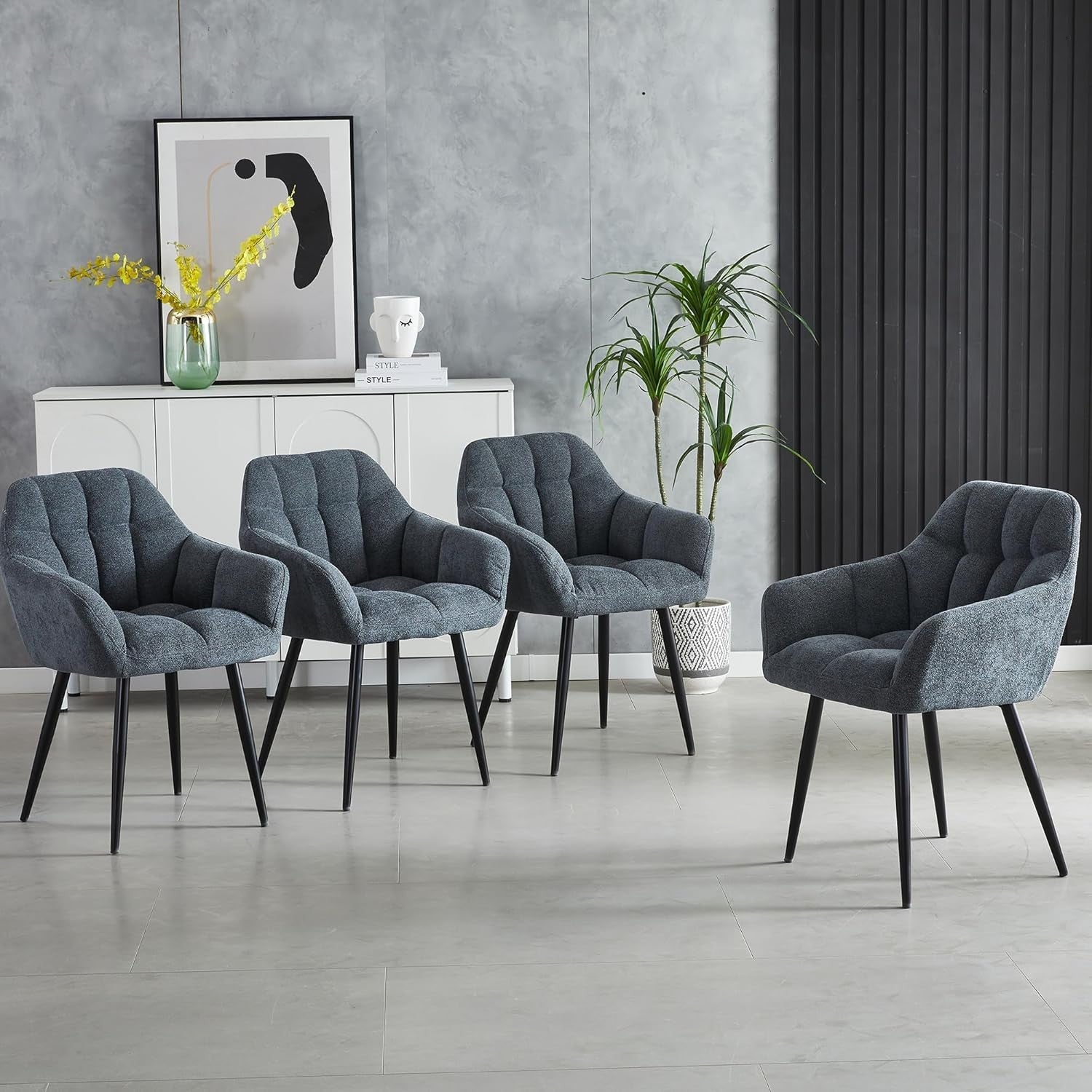 Grey Round Dining Table Set w/ 4 Chairs – Walnut Effect Space-Saving 5-Piece Set