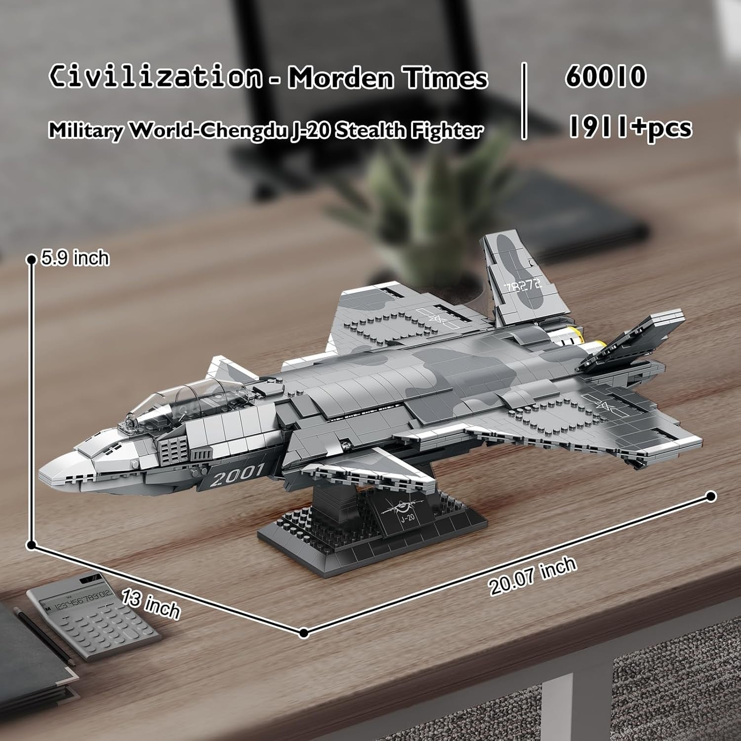 J-20 Stealth Fighter Building Blocks 1911 PCS – Military Model Display Toy