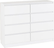 8 Drawer White Chest Slim Storage Cabinet Modern Bedroom Furniture 122cm