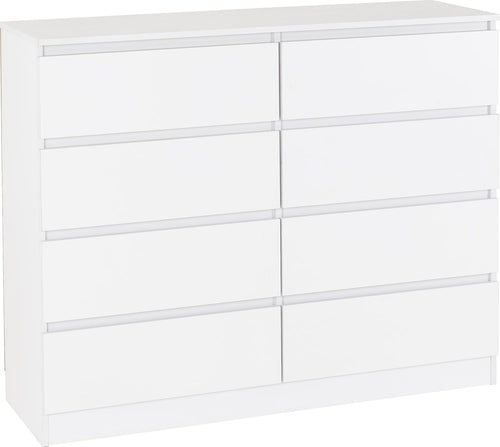 8 Drawer White Chest Slim Storage Cabinet Modern Bedroom Furniture 122cm