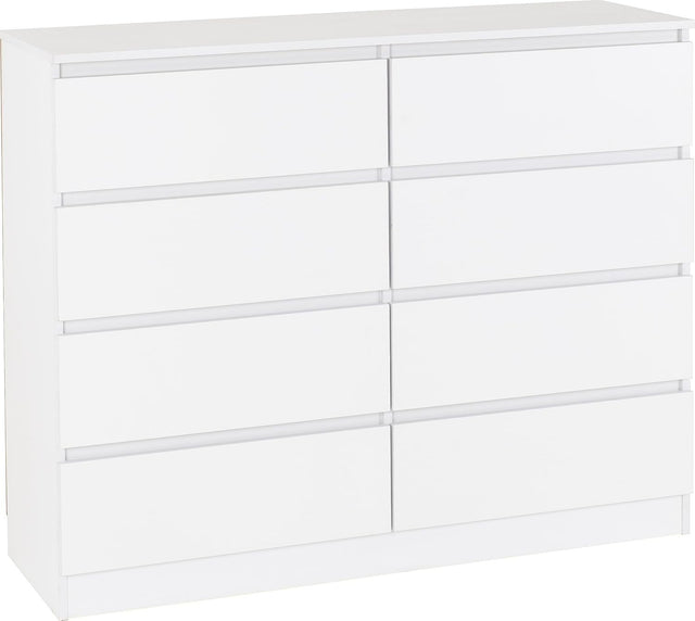 8 Drawer White Chest Slim Storage Cabinet Modern Bedroom Furniture 122cm