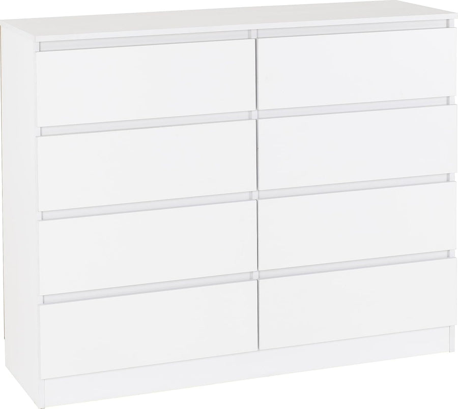 8 Drawer White Chest Slim Storage Cabinet Modern Bedroom Furniture 122cm