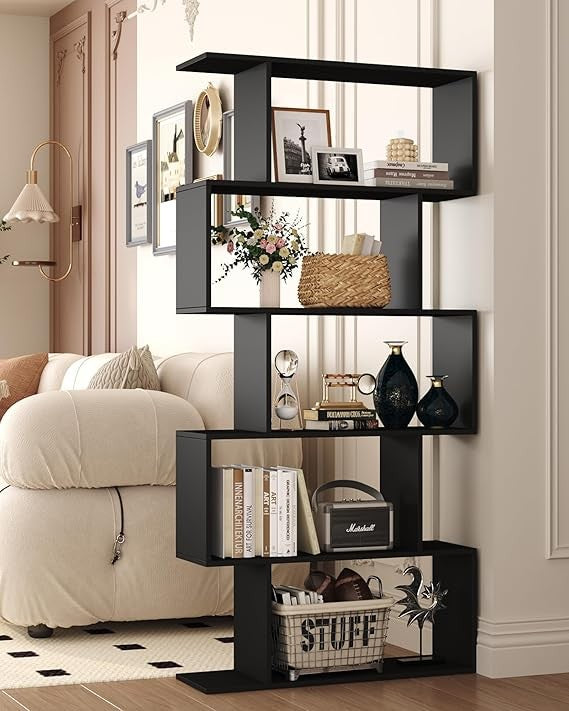Modern 5-Tier S-Shaped Geometric Bookshelf Storage Unit for Living Room Office