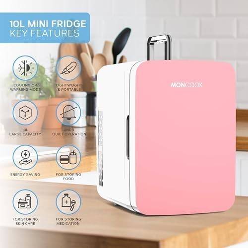 10L Mini Fridge Pink Portable Cooler and Warmer for Skincare Food Drinks