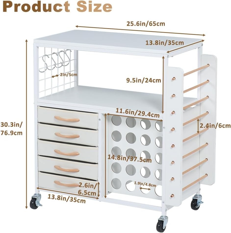 Craft Storage Cart Rolling Cricut Table Vinyl Holder 5 Drawers White