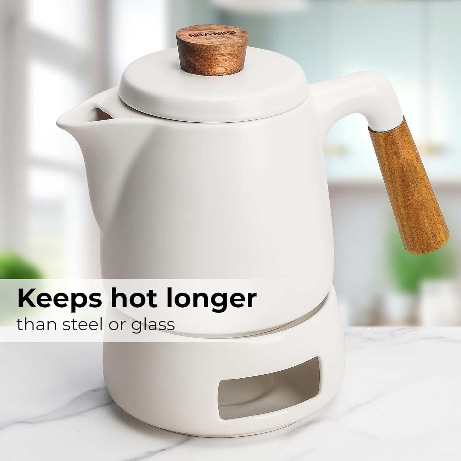 Ceramic Teapot Set with Warmer 1L Tea Pot Infuser Candle Heater