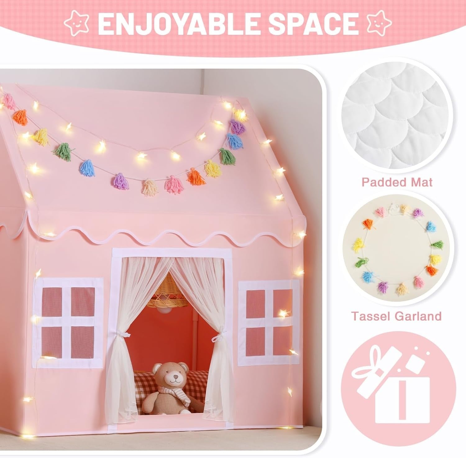 Kids Princess Play Tent with Mat Indoor Fairy Tale Playhouse Gift