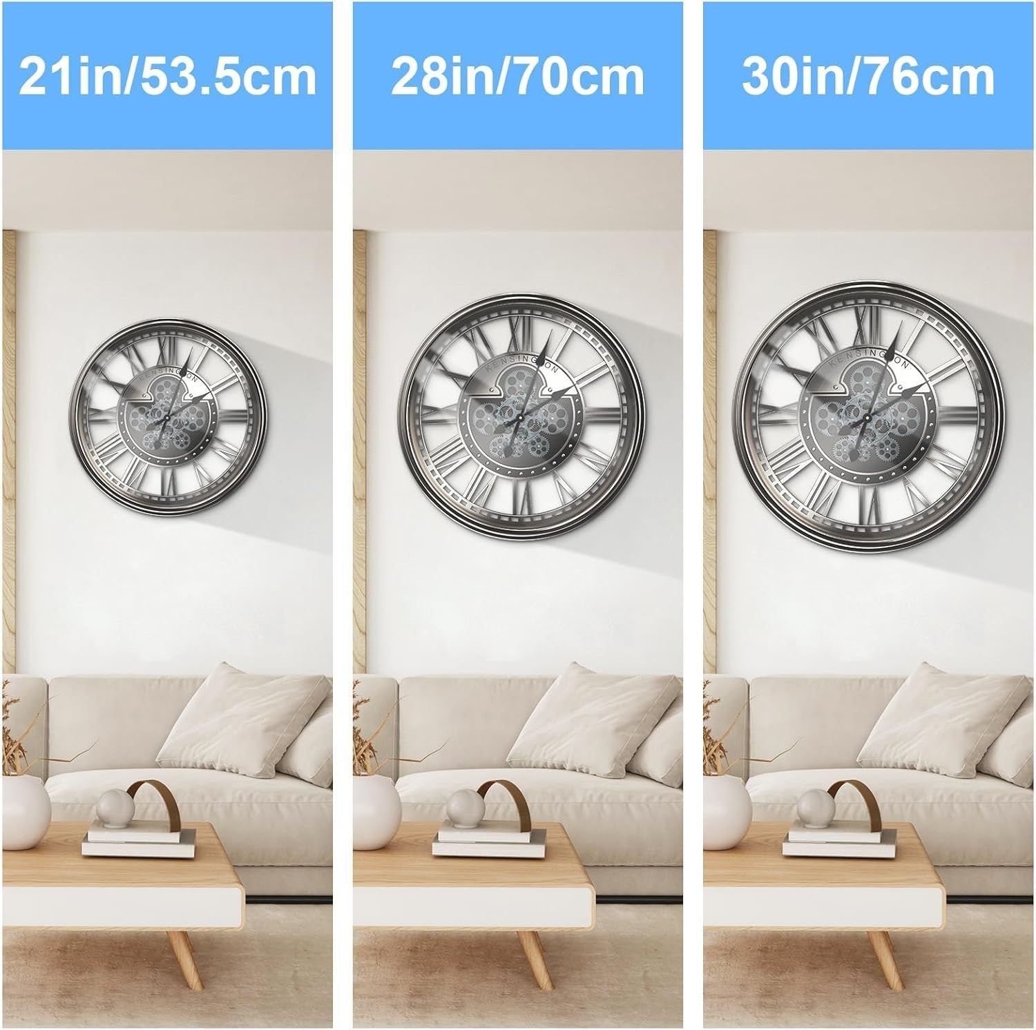Industrial Gunmetal Moving Gear Wall Clock 21” Roman Numerals Decor