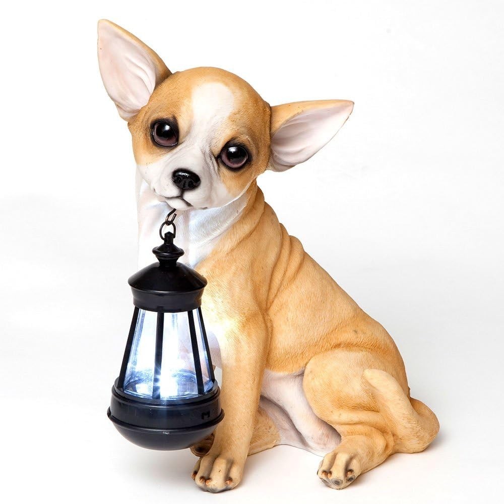 Dog Solar Lantern Statue Chihuahua Resin Garden Light LED