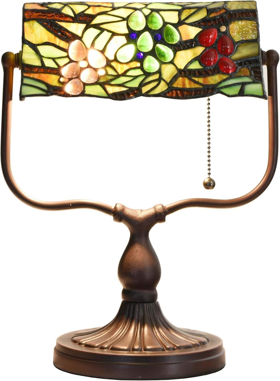 Vintage Tiffany Style Stained Glass Banker Desk Lamp 14" for Reading
