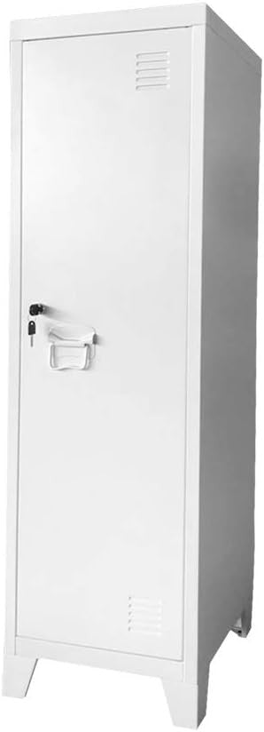 White Metal Locker Cabinet Office Storage Cupboard with Lock 137cm Tall Steel