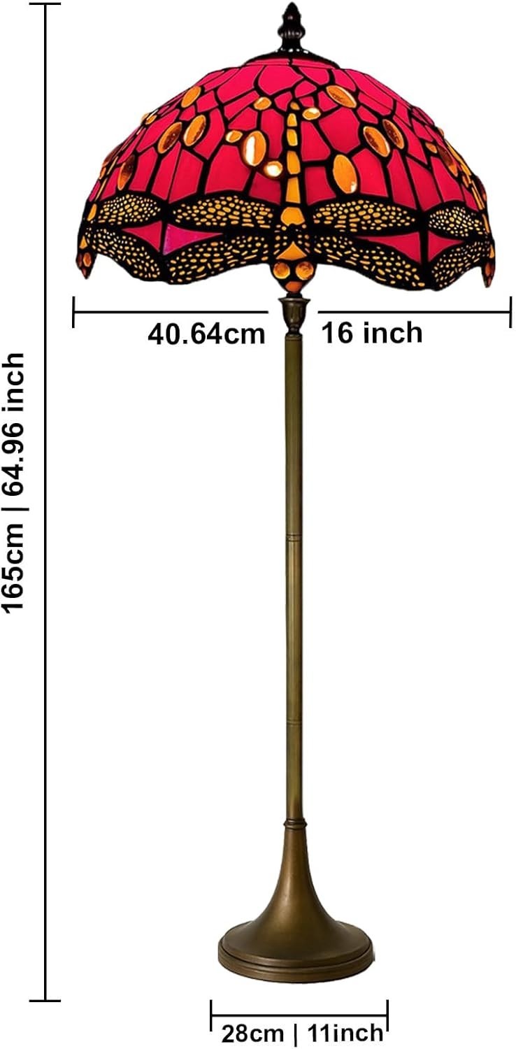 Tiffany Style Floor Lamp Handcrafted Stained Glass 16in Antique Design Light