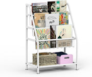 Kids Leaning Bookshelf & Toy Storage Rack – Durable Metal, Space Saving, White