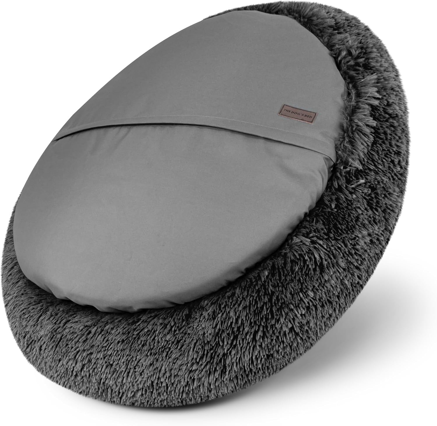 Large Plush Donut Dog Bed 91cm Calming Round Nest Grey