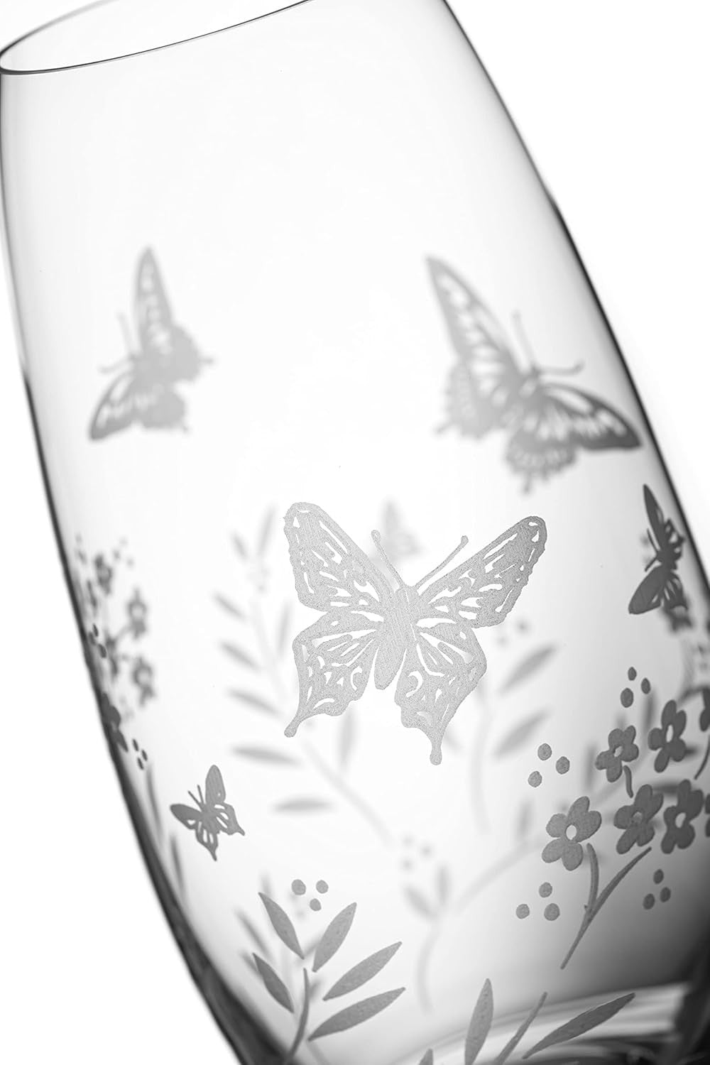 Crystal Glass Flower Vase 25cm Tall Etched Butterfly Floral Home Décor