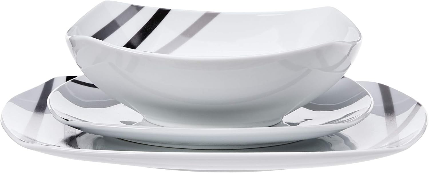 18pc Porcelain Dinnerware Set Modern Square Plates Bowls Microwave Safe