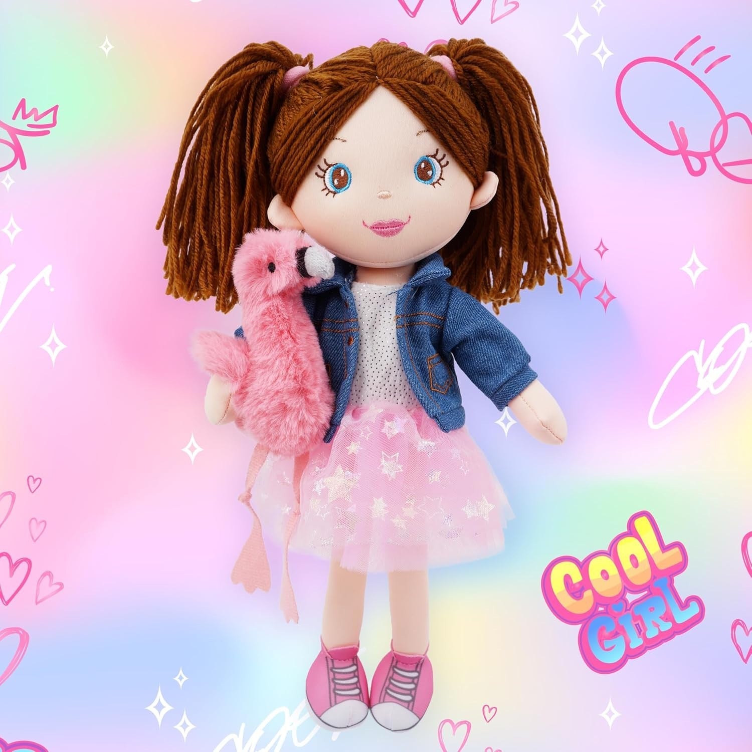 38cm Plush Doll with Stuffed Animal Companion Soft Cuddly Toy Gift Kids