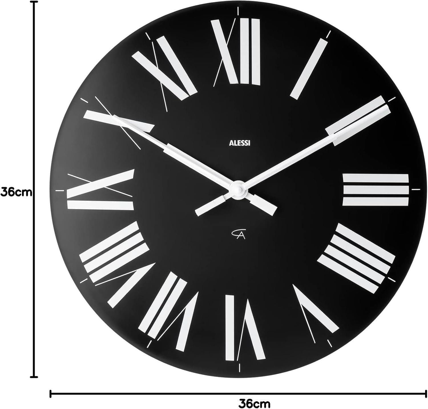 Modern Silent Quartz Wall Clock Black 36cm Large Roman Numerals Decor