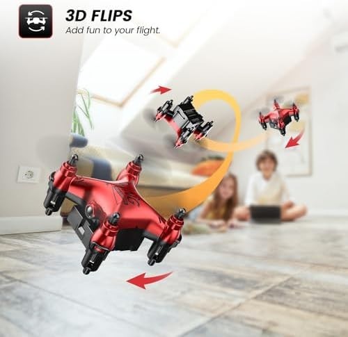 Mini Kids Drone with 3 Batteries, Auto Hover, 3D Flip & Headless Mode – Red