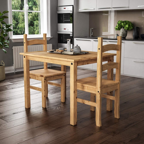 Rustic Solid Pine 2-Seater Dining Set | Compact 80cm Table & Chairs | Durable