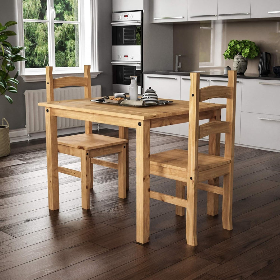 Rustic Solid Pine 2-Seater Dining Set | Compact 80cm Table & Chairs | Durable