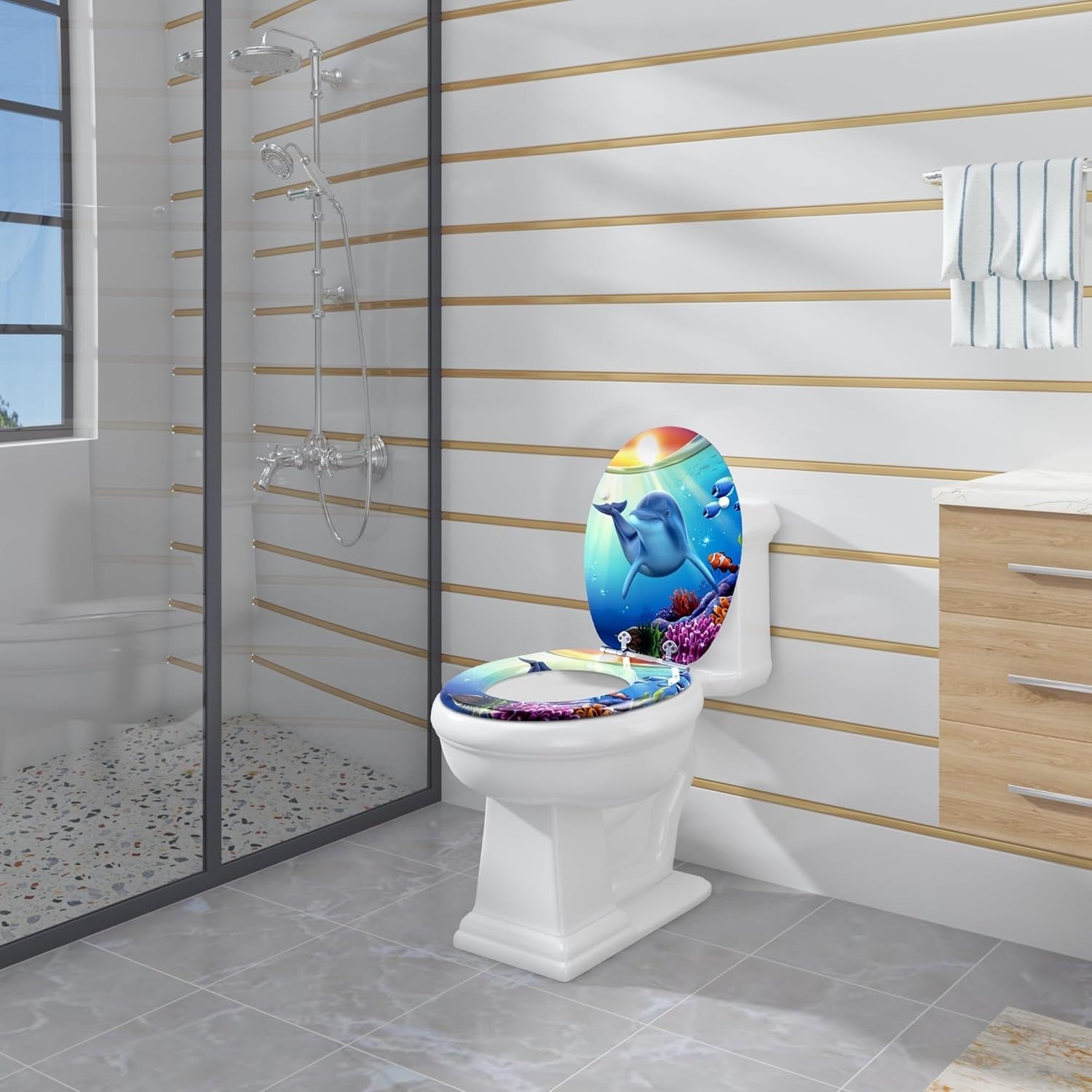 Soft Close O-Shape Toilet Seat MDF White Granite Quick Release Heavy Duty