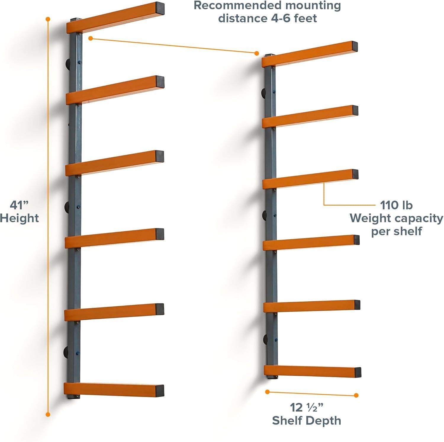 6-Tier Wall Lumber Rack 107x10x8cm Heavy-Duty Garage & Workshop Storage