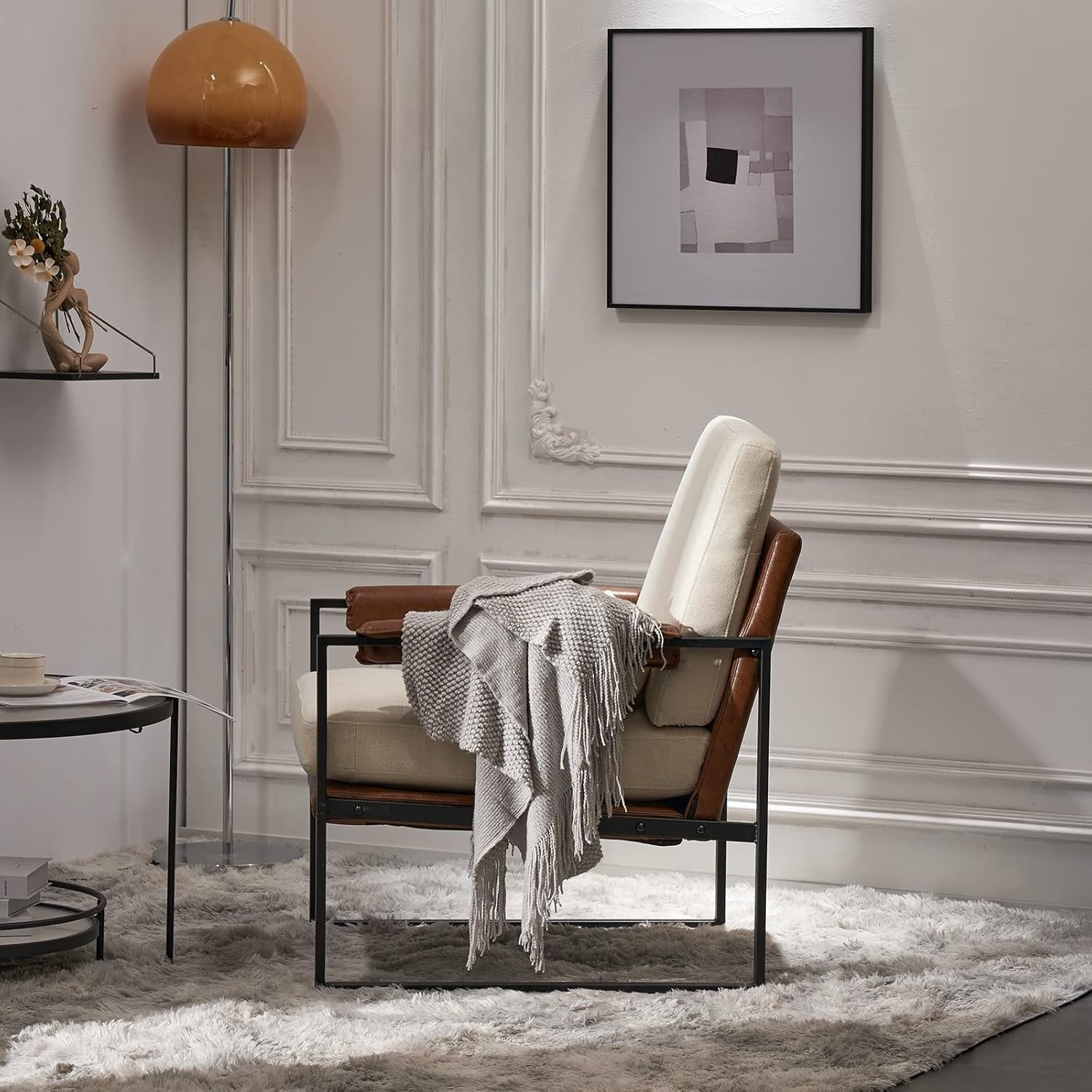 Modern Accent Armchair Beige Metal Frame Lounge Chair Cushion Seat