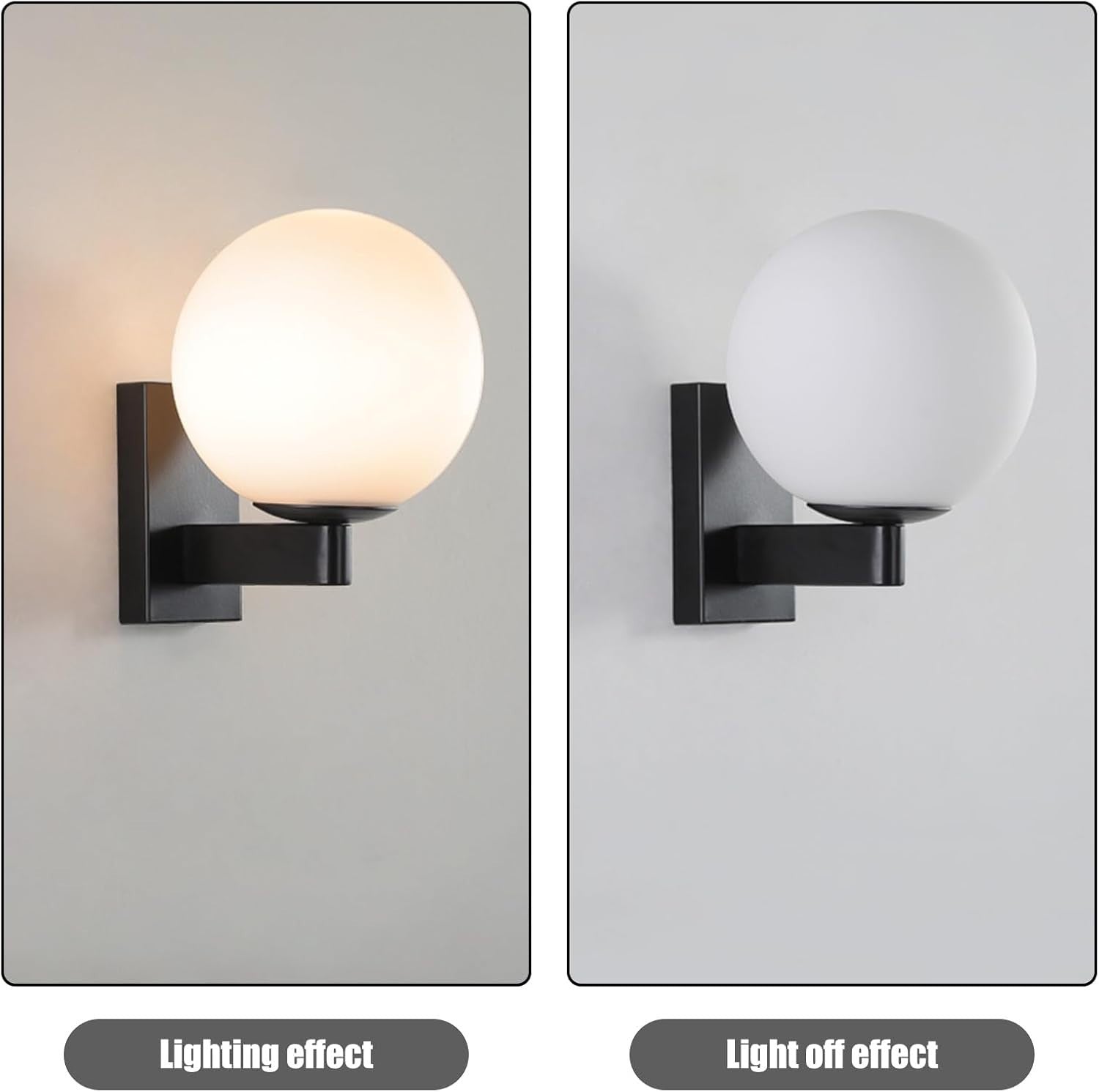 Minimalist Black Glass Globe Wall Light E27, Elegant Bedroom & Hallway