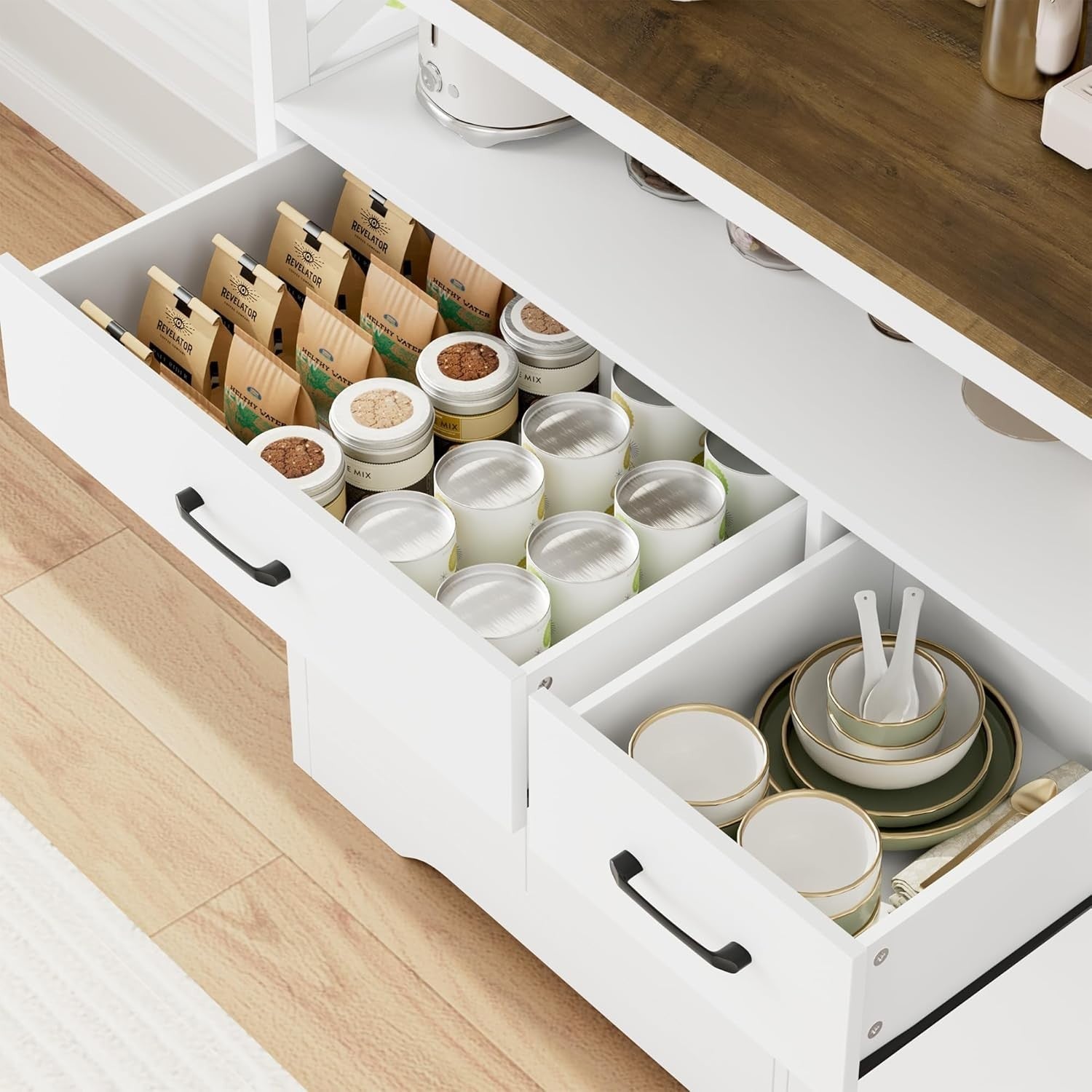 White Kitchen Sideboard Storage Unit with Drawers Shelves & Cupboard