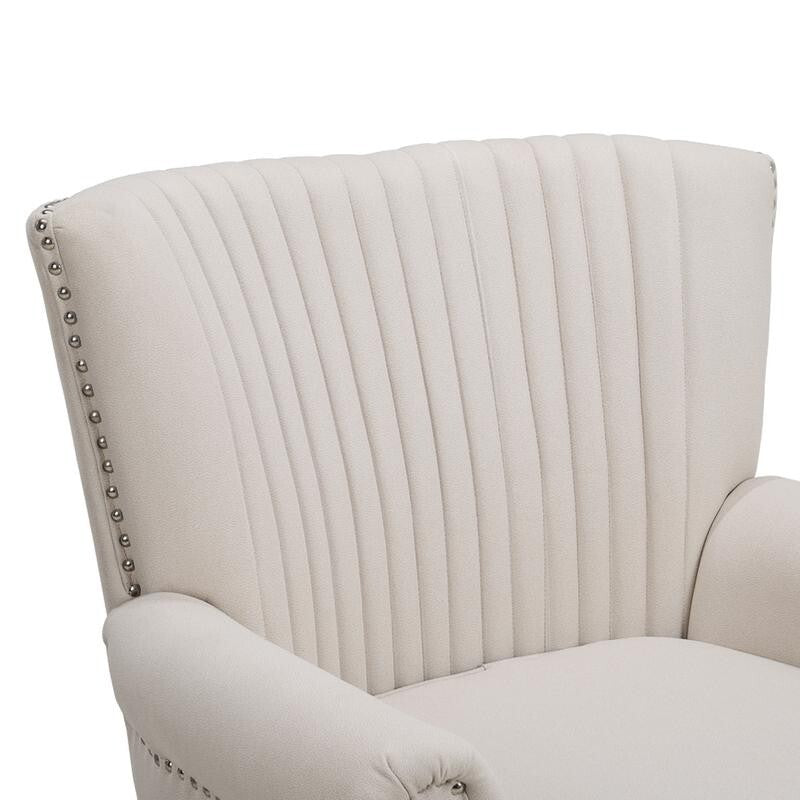 Beige Channel Armchair Deep Cushion Lounge Chair with Nailhead Trim
