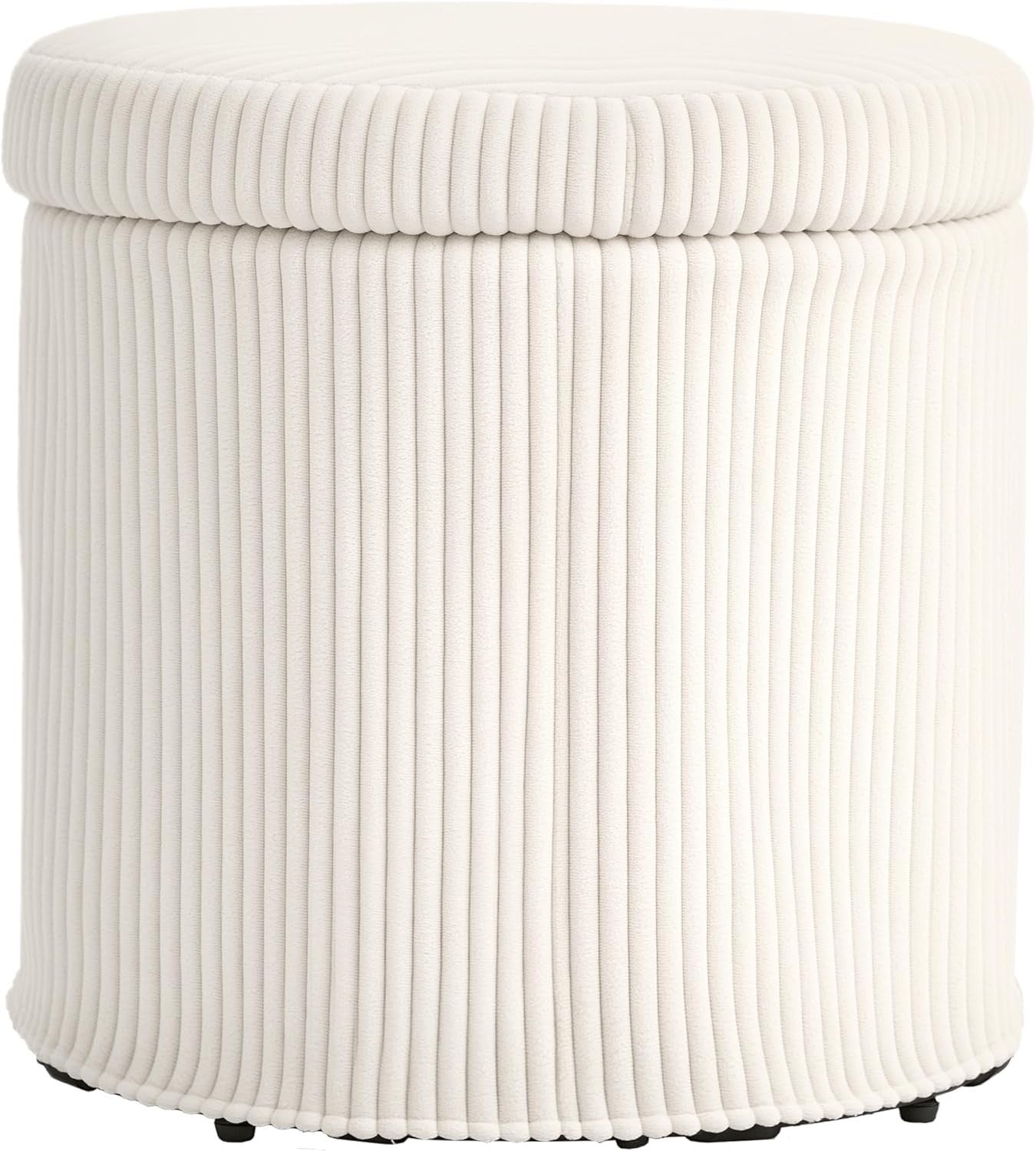 Beige Corduroy Storage Ottoman Round Footstool 40cm Padded Seat with Legs