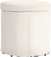 Beige Corduroy Storage Ottoman Round Footstool 40cm Padded Seat with Legs