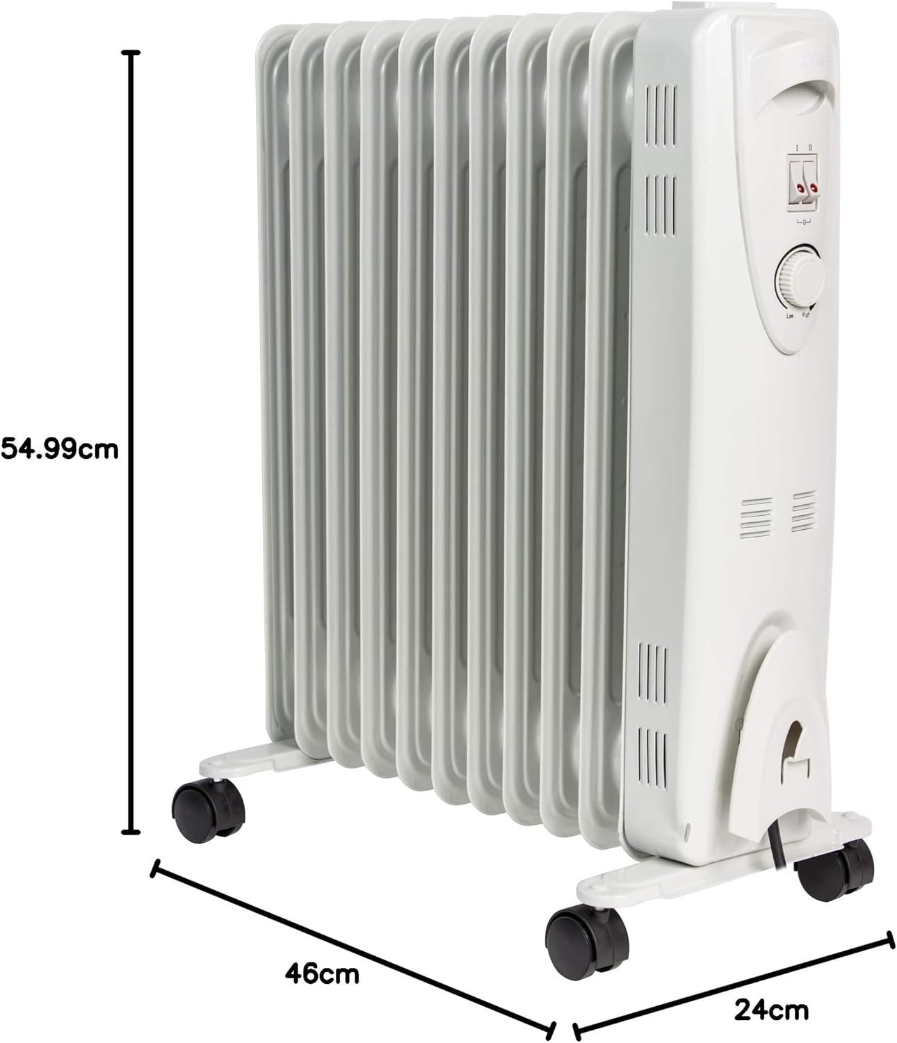 Portable Electric Oil Heater 2500W | Adjustable Thermostat, 3 Heat Settings