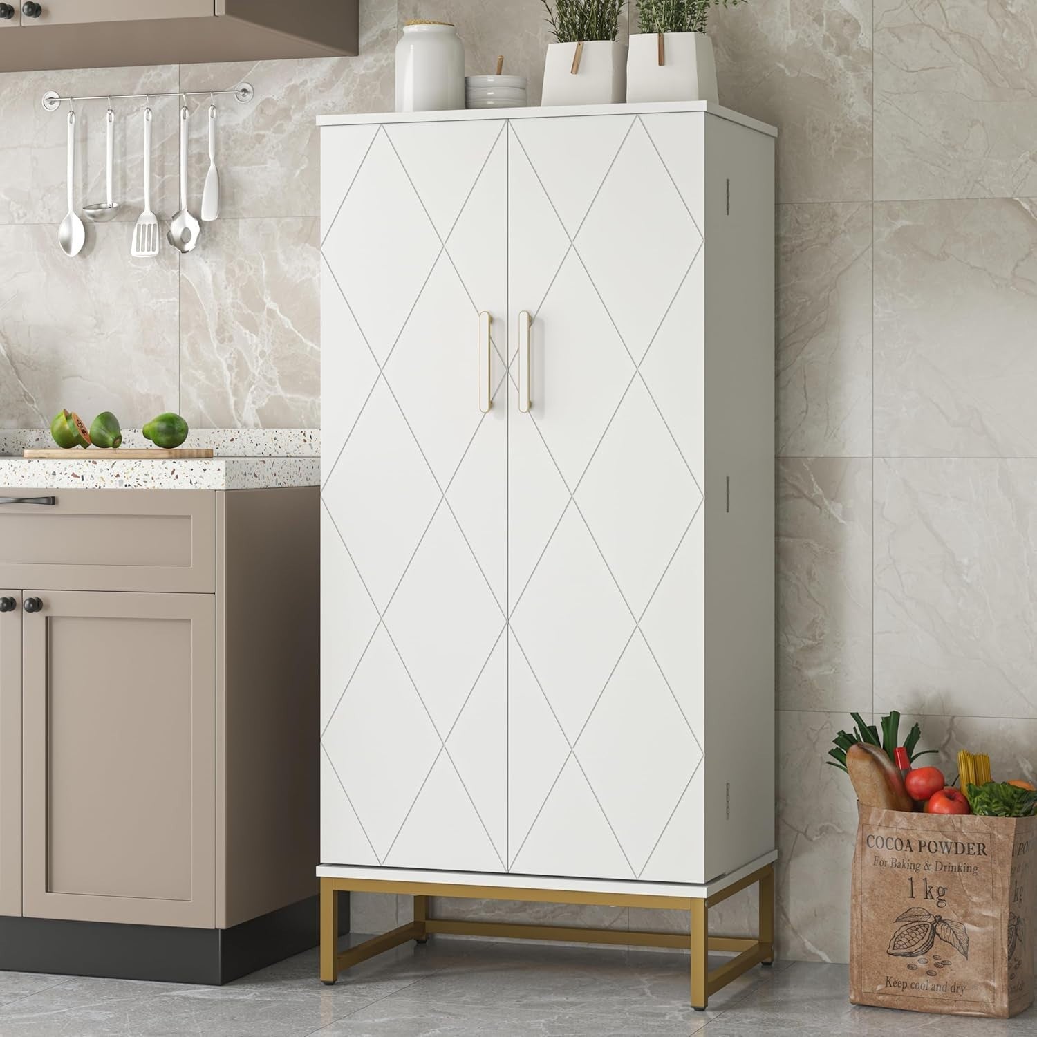 Kitchen Pantry Cupboard Cabinet Gold Adjustable Storage Organizer