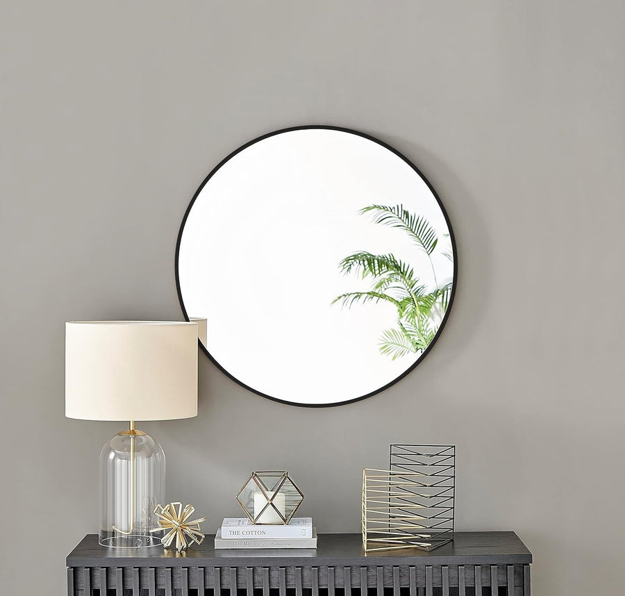 Large Round Wall Mirror 80cm Black Frame Modern Minimalist Home Decor