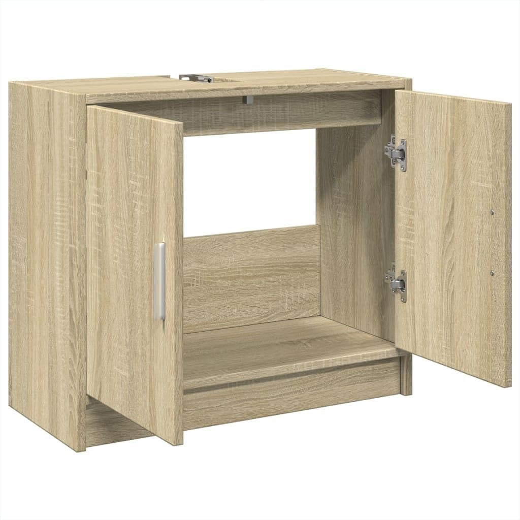 Modern Bathroom Sink Cabinet Sonoma Oak – 2 Door Under Sink Storage Unit 63x55cm