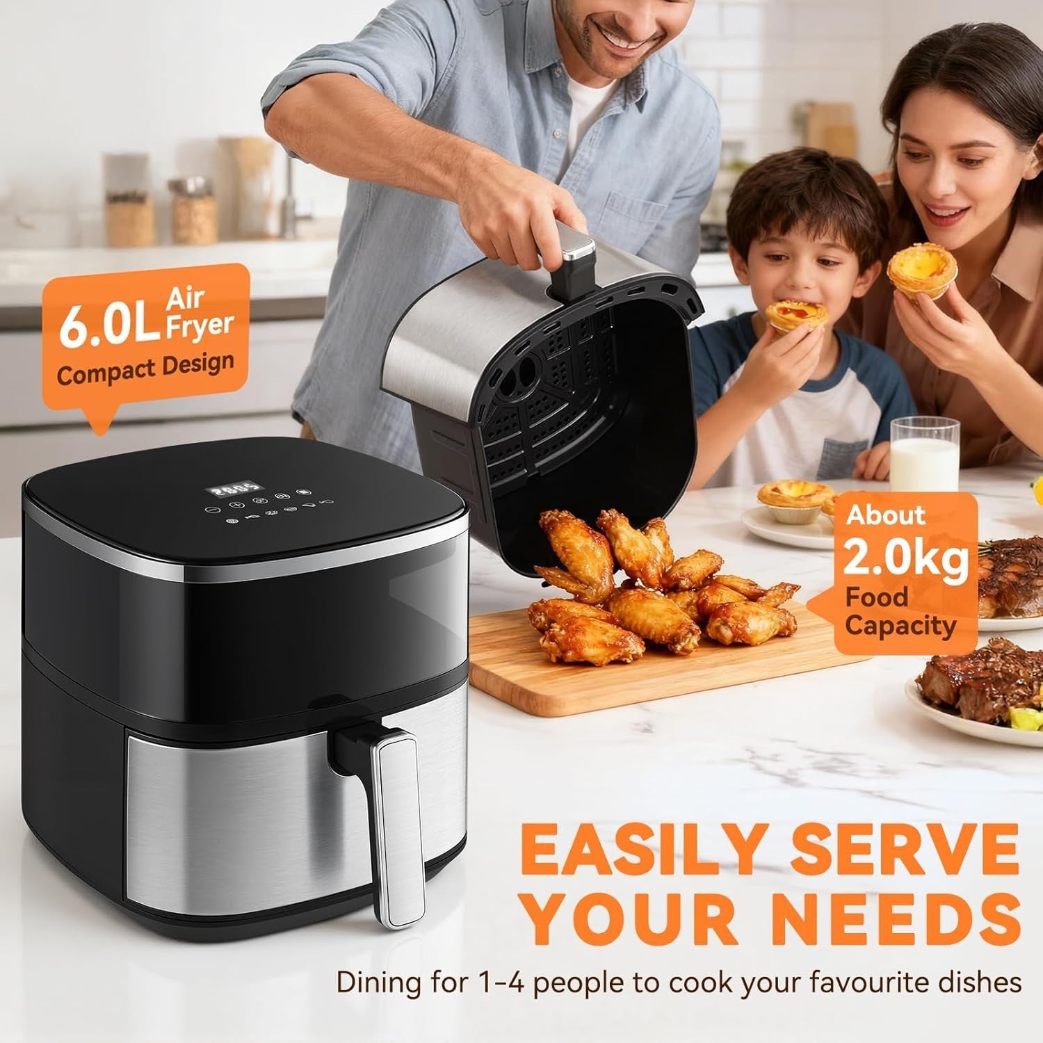 6L Digital Air Fryer | Touchscreen | 6 Presets | Non-Stick | 60-Min Timer 1400W