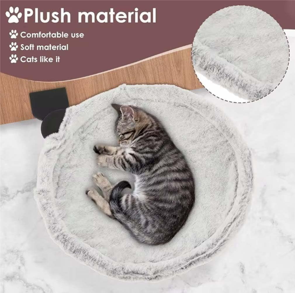 Rotating Cat Desk Hammock Faux Fur Clamp On Kitty Bed White