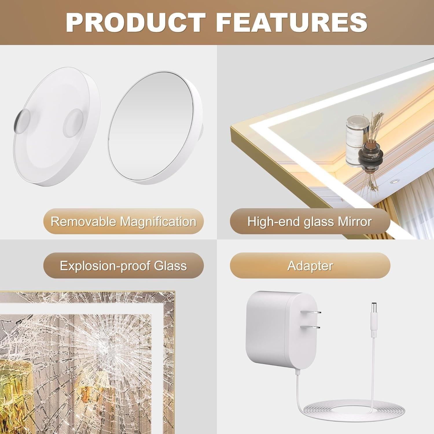 LED Vanity Mirror 80x55cm Lighted Makeup Touch Control Dimmable Lamp