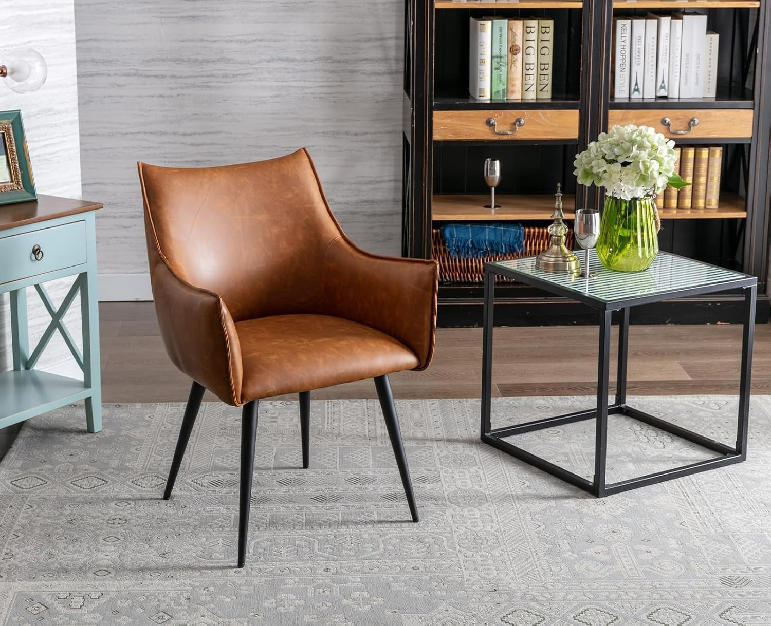 Brown PU Leather Accent Armchair Tub Chair Metal Legs Retro Lounge