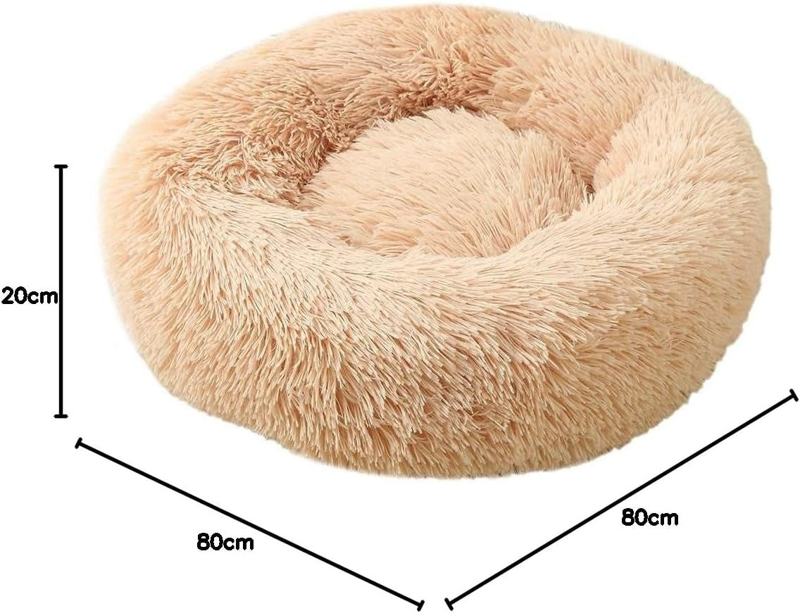 Calming Donut Pet Bed 80cm Faux Fur Dog Cat Bed Anxiety Relief