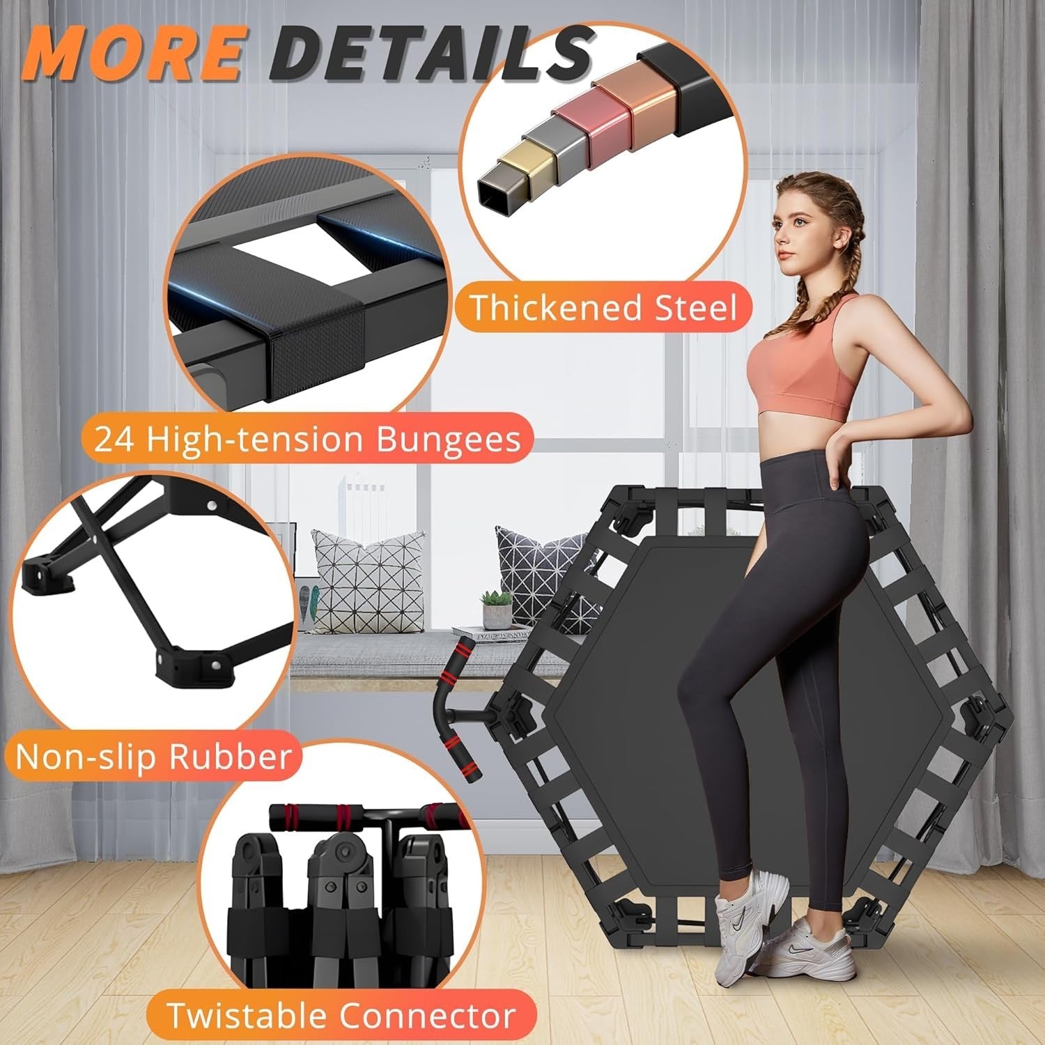 42” Foldable Fitness Trampoline Indoor Rebounder w Adjustable Handle 450lbs