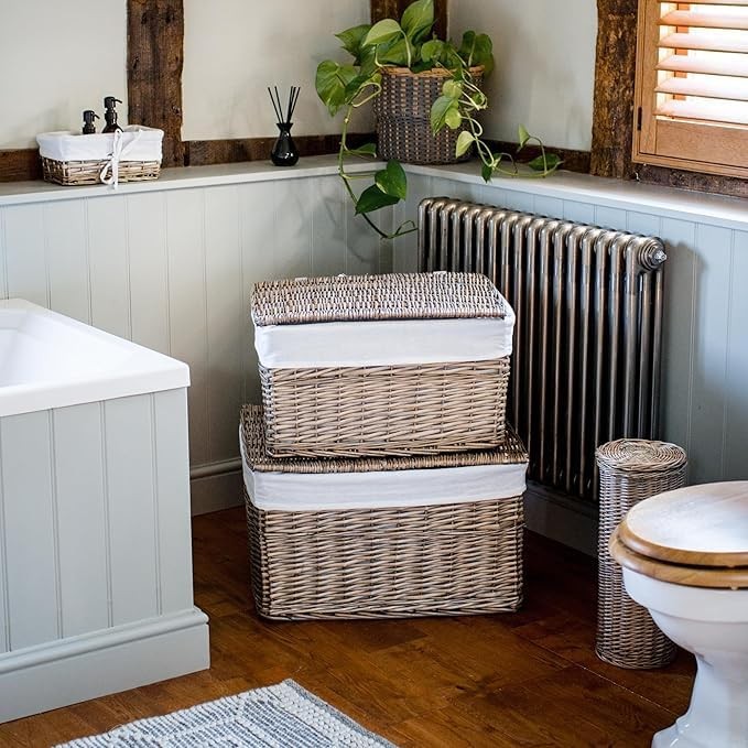 Large Wicker Laundry Hamper with Lid & Cotton Liner – Bedroom Bathroom Storage B