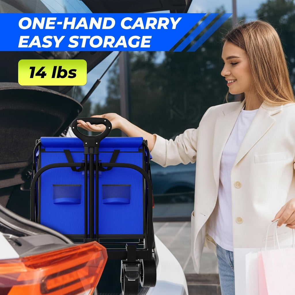 Blue 100L Heavy Duty Folding Festival Trolley 220lbs Camping Beach Wagon Cart