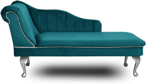 Velvet Chaise Lounge Left Hand Tufted Accent Sofa Chair Teal 133cm