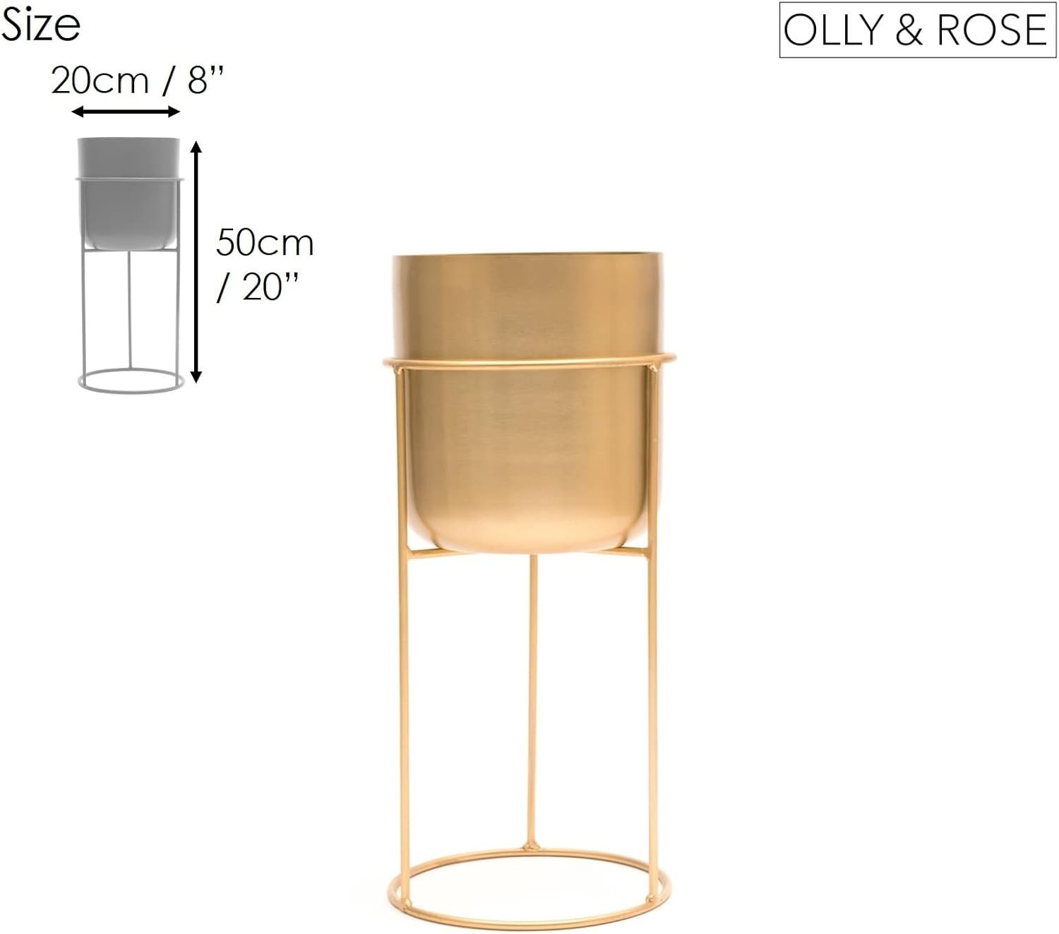 Gold Metal Plant Stand with Pot 50cm Tall Indoor Modern Decorative Planter
